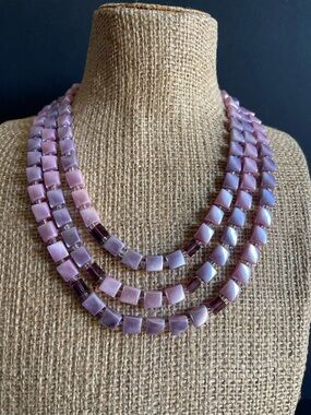 Vintage Japan moon glow Three-Strand Beaded Necklace.